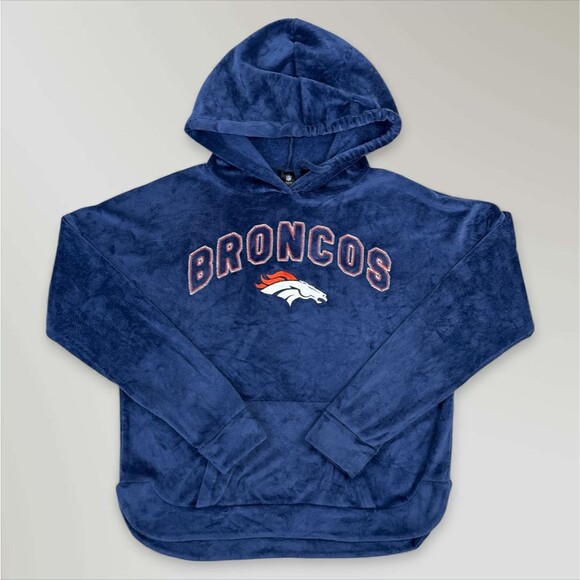 Denver Broncos Women's Velour Hoodie Sweatshirt Blue NFL Team Apparel Sz Sm - Picture 1 of 7